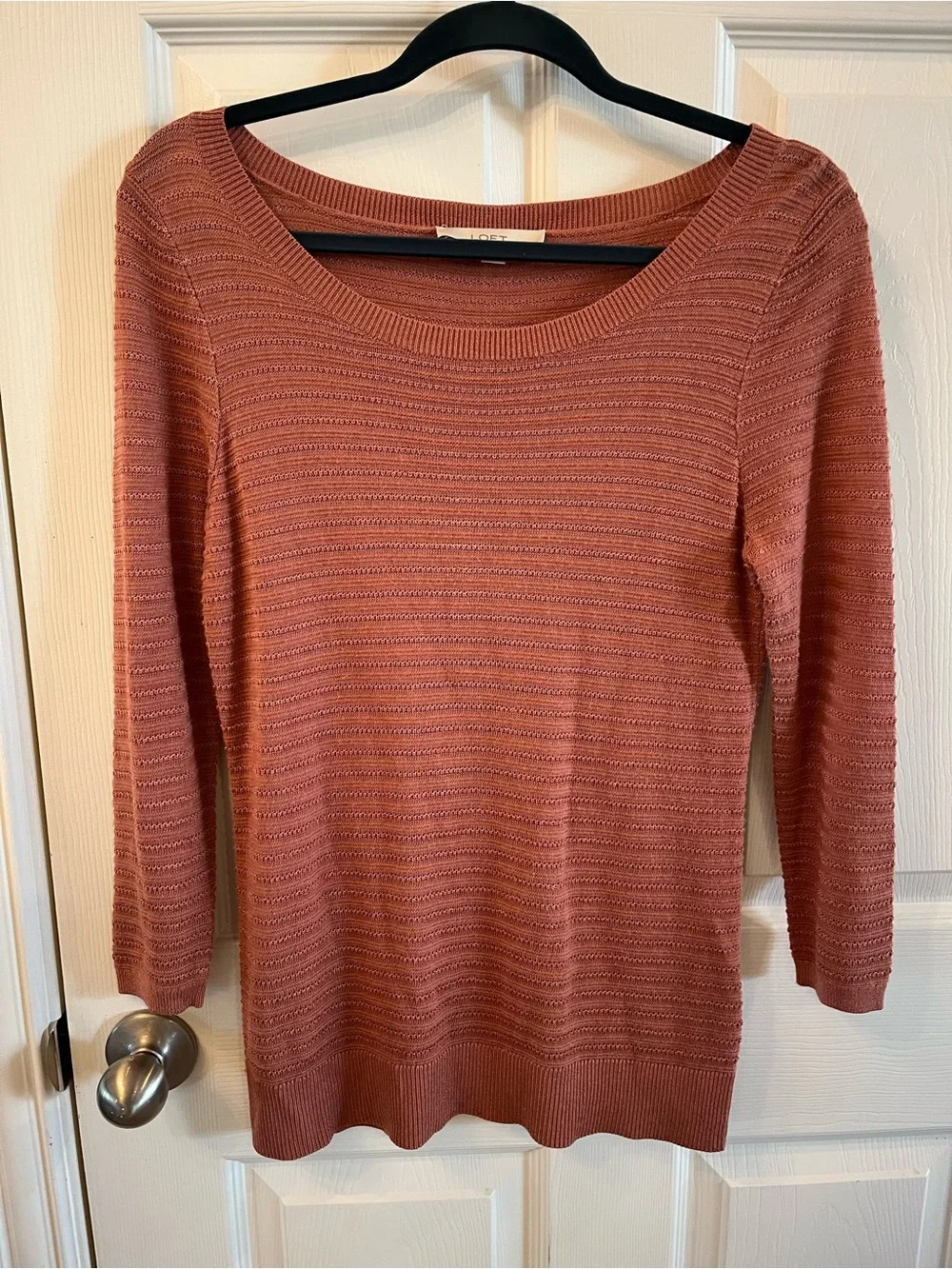 Loft Women's Dusty Rose/Terracotta/Clay Preppy Textured Casual Sweater, Med